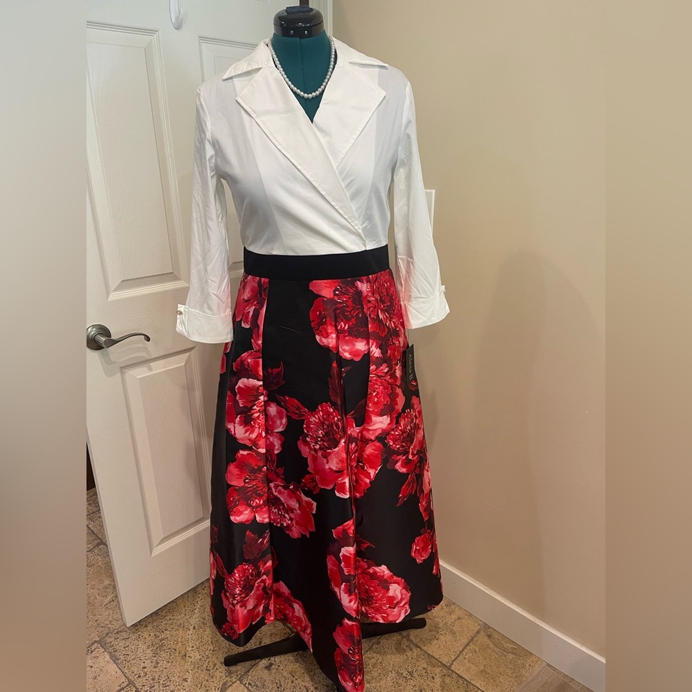 AlexaB Floral Black and Red Women's Dress 10 - Picture 4 of 16